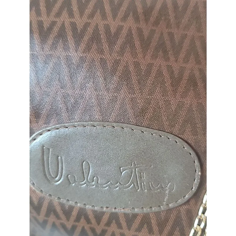 Mario Valentino Authentic Brown Monogram Clutch with Gold Chain Vintage